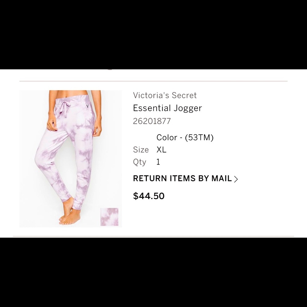 Victoria’s Secret purple tye dye jogger.